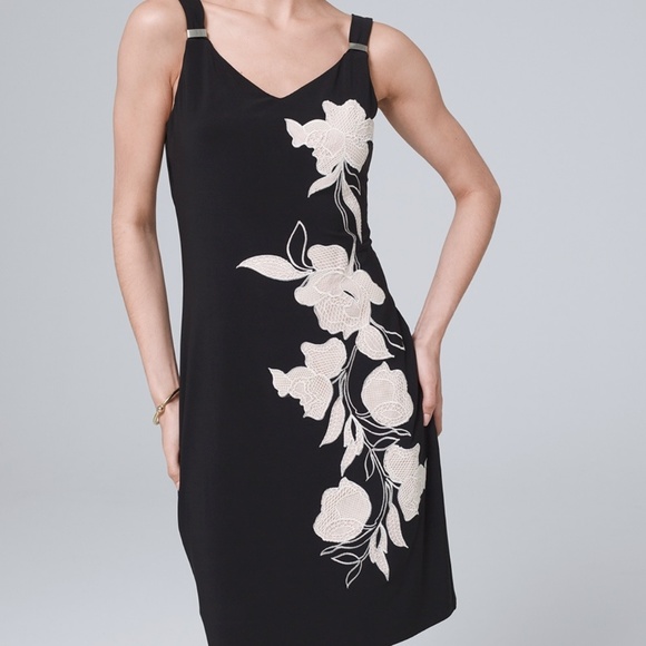 White House Black Market Embroidered Matte Jersey Tank Shift Dress worn1X XS/4-6 - Picture 1 of 6
